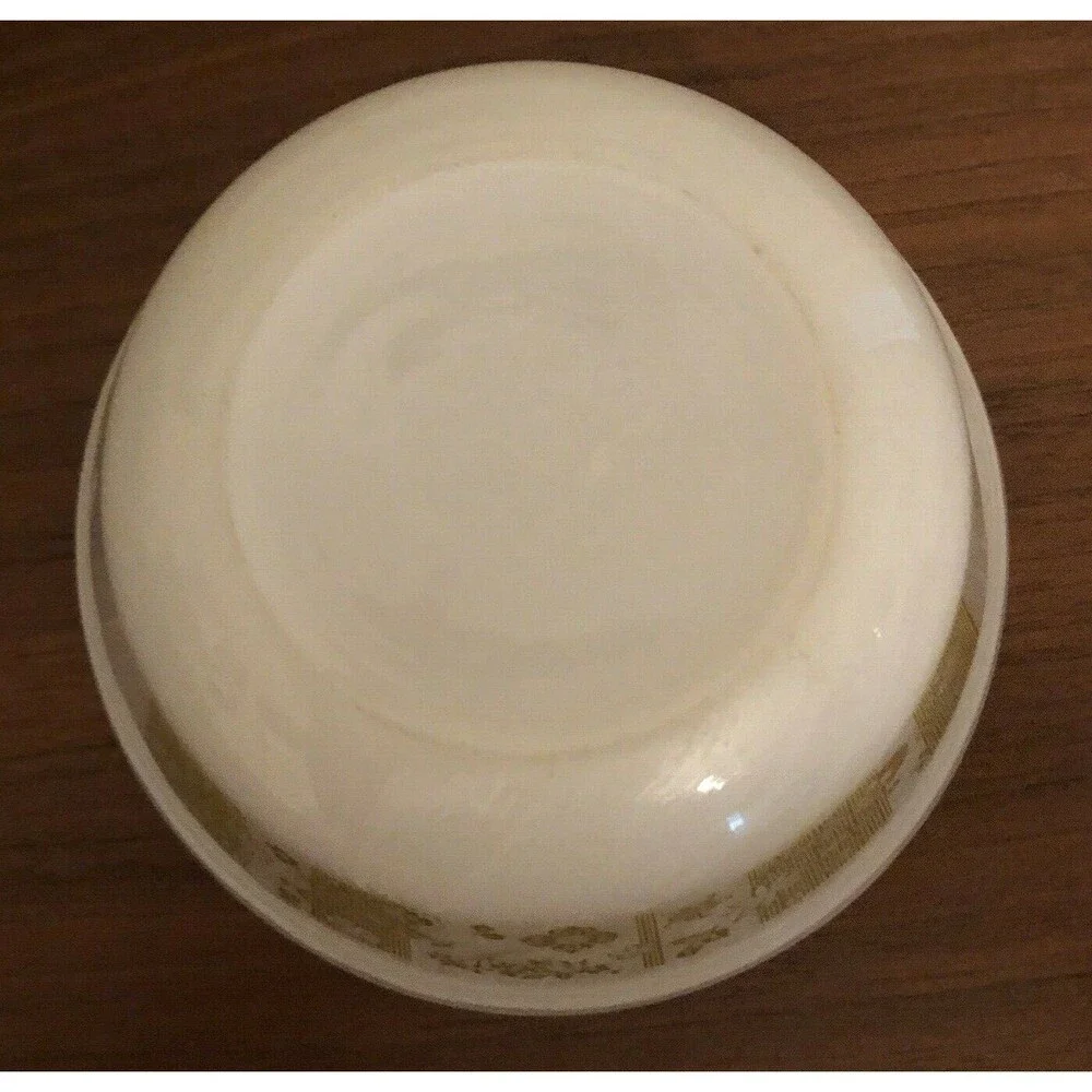 Federal Glass Mixing Bowl VTG 70s Avocado Green Tropical Floral 6